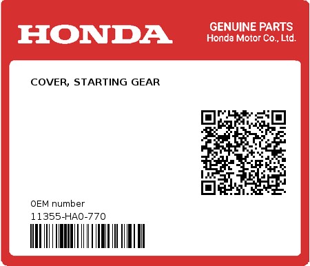 Product image: Honda - 11355-HA0-770 - COVER, STARTING GEAR  0