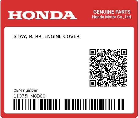 Product image: Honda - 11375HM8B00 - STAY, R. RR. ENGINE COVER  0
