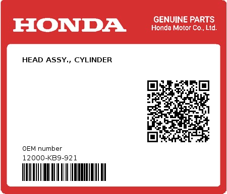 Product image: Honda - 12000-KB9-921 - HEAD ASSY., CYLINDER  0