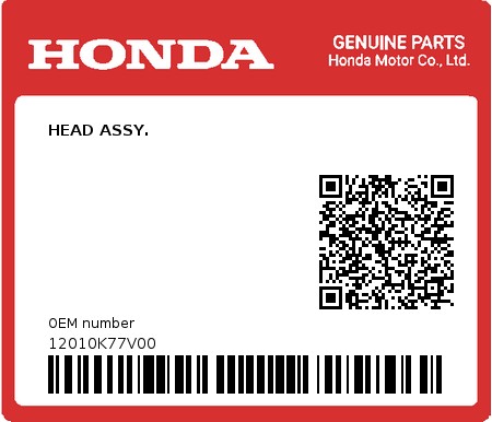 Product image: Honda - 12010K77V00 - HEAD ASSY.  0