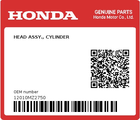 Product image: Honda - 12010MZ2750 - HEAD ASSY., CYLINDER  0