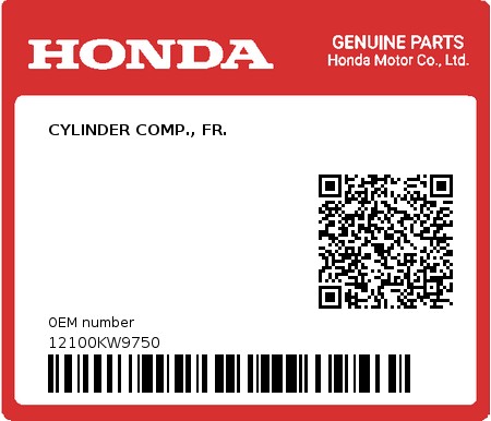 Product image: Honda - 12100KW9750 - CYLINDER COMP., FR.  0
