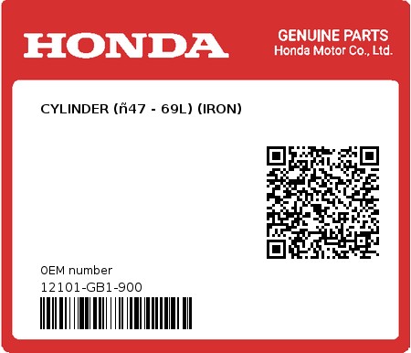 Product image: Honda - 12101-GB1-900 - CYLINDER (ñ47 - 69L) (IRON)  0