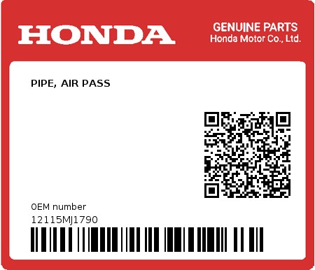 Product image: Honda - 12115MJ1790 - PIPE, AIR PASS  0