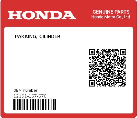 Product image: Honda - 12191-167-670 - .PAKKING, CILINDER  0