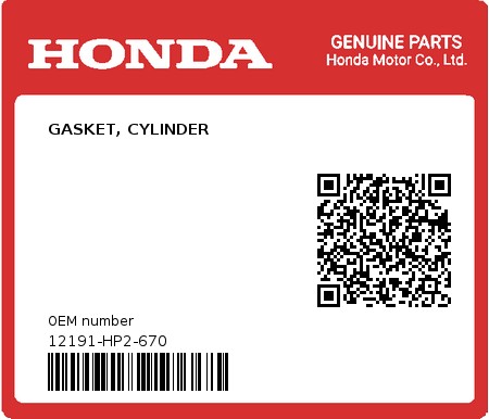 Product image: Honda - 12191-HP2-670 - GASKET, CYLINDER  0