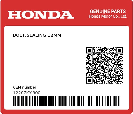 Product image: Honda - 12207KYJ900 - BOLT,SEALING 12MM  0