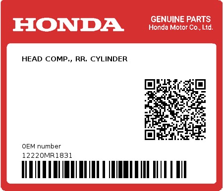 Product image: Honda - 12220MR1831 - HEAD COMP., RR. CYLINDER  0