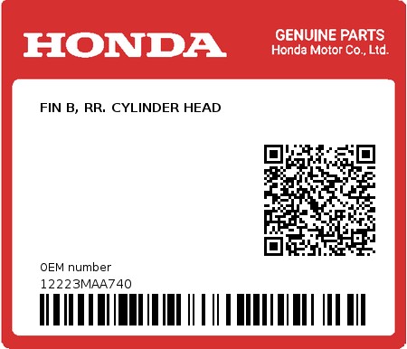 Product image: Honda - 12223MAA740 - FIN B, RR. CYLINDER HEAD  0