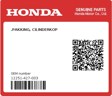 Product image: Honda - 12251-427-003 - .PAKKING, CILINDERKOP  0