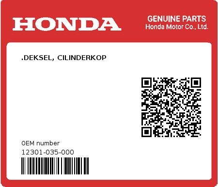 Product image: Honda - 12301-035-000 - .DEKSEL, CILINDERKOP  0