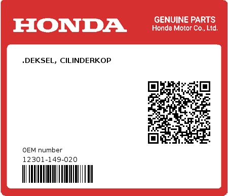 Product image: Honda - 12301-149-020 - .DEKSEL, CILINDERKOP  0
