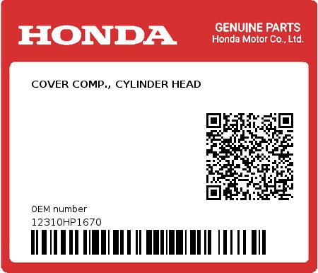 Product image: Honda - 12310HP1670 - COVER COMP., CYLINDER HEAD  0