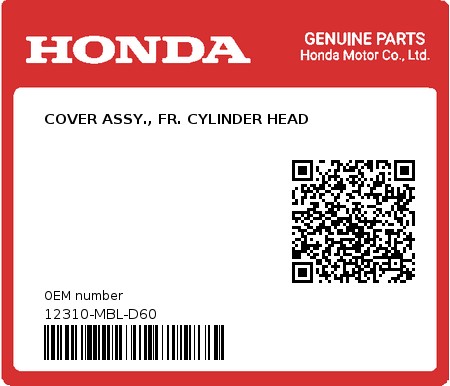 Product image: Honda - 12310-MBL-D60 - COVER ASSY., FR. CYLINDER HEAD  0