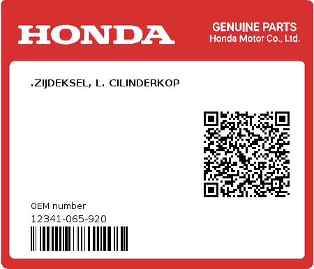 Product image: Honda - 12341-065-920 - .ZIJDEKSEL, L. CILINDERKOP  0