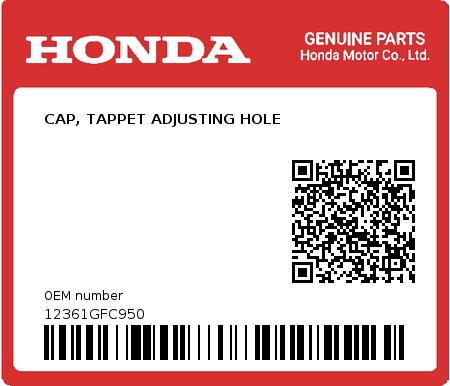 Product image: Honda - 12361GFC950 - CAP, TAPPET ADJUSTING HOLE  0