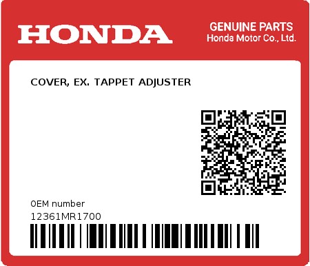 Product image: Honda - 12361MR1700 - COVER, EX. TAPPET ADJUSTER  0