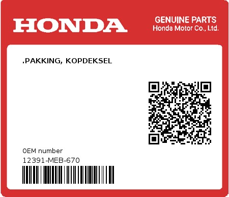 Product image: Honda - 12391-MEB-670 - .PAKKING, KOPDEKSEL  0