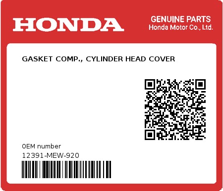 Product image: Honda - 12391-MEW-920 - GASKET COMP., CYLINDER HEAD COVER  0