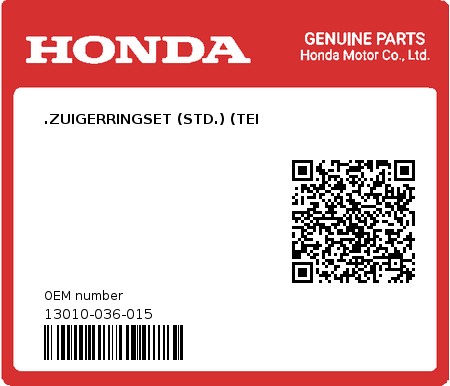 Product image: Honda - 13010-036-015 - .ZUIGERRINGSET (STD.) (TEI  0