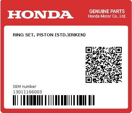 Product image: Honda - 13011166003 - RING SET, PISTON (STD.)(RIKEN)  0