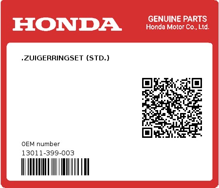 Product image: Honda - 13011-399-003 - .ZUIGERRINGSET (STD.)  0
