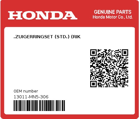 Product image: Honda - 13011-MN5-306 - .ZUIGERRINGSET (STD.) (RIK  0