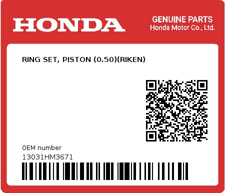 Product image: Honda - 13031HM3671 - RING SET, PISTON (0.50)(RIKEN)  0