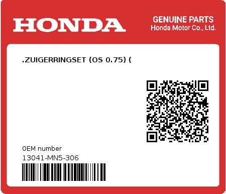 Product image: Honda - 13041-MN5-306 - .ZUIGERRINGSET (OS 0.75) (  0