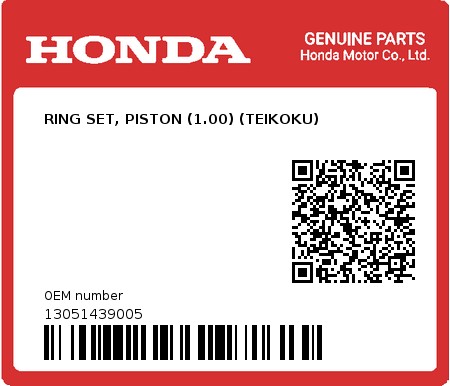 Product image: Honda - 13051439005 - RING SET, PISTON (1.00) (TEIKOKU)  0