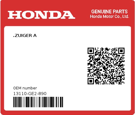 Product image: Honda - 13110-GE2-890 - .ZUIGER A  0