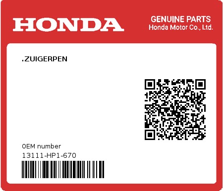 Product image: Honda - 13111-HP1-670 - .ZUIGERPEN  0