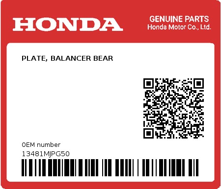 Product image: Honda - 13481MJPG50 - PLATE, BALANCER BEAR  0