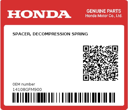 Product image: Honda - 14108GFM900 - SPACER, DECOMPRESSION SPRING  0