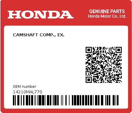 Product image: Honda - 14210MAL770 - CAMSHAFT COMP., EX.  0