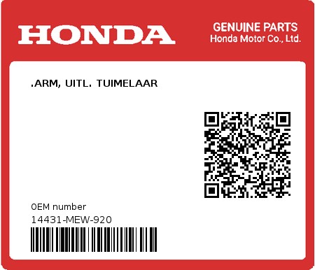 Product image: Honda - 14431-MEW-920 - .ARM, UITL. TUIMELAAR  0