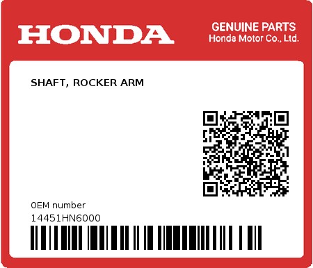 Product image: Honda - 14451HN6000 - SHAFT, ROCKER ARM  0