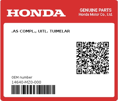 Product image: Honda - 14640-MZ0-000 - .AS COMPL., UITL. TUIMELAR  0