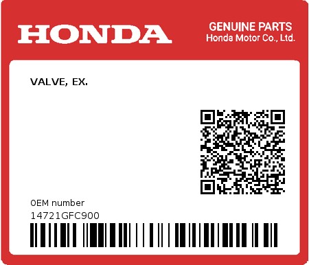 Product image: Honda - 14721GFC900 - VALVE, EX.  0