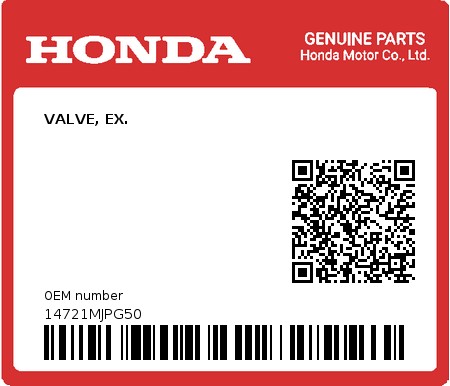 Product image: Honda - 14721MJPG50 - VALVE, EX.  0