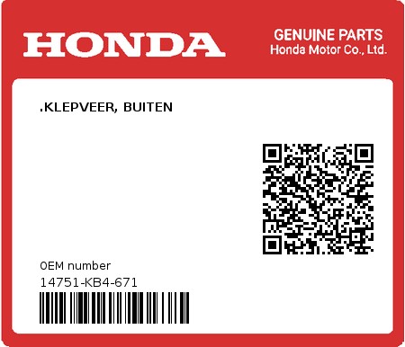 Product image: Honda - 14751-KB4-671 - .KLEPVEER, BUITEN  0