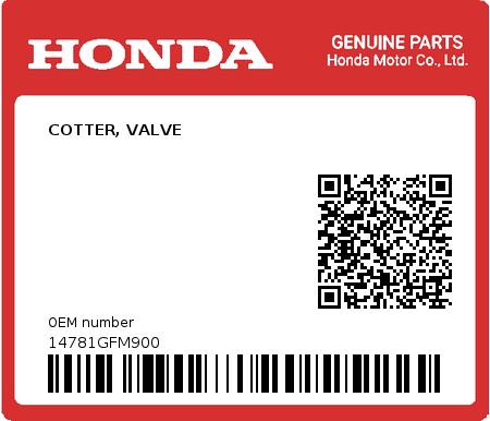 Product image: Honda - 14781GFM900 - COTTER, VALVE  0