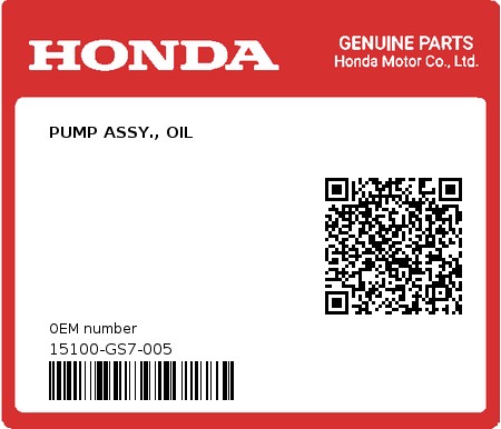 Product image: Honda - 15100-GS7-005 - PUMP ASSY., OIL  0