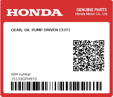 Product image: Honda - 15133GFM970 - GEAR, OIL PUMP DRIVEN (33T)  0