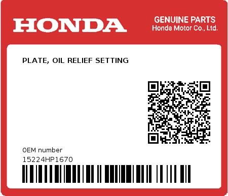 Product image: Honda - 15224HP1670 - PLATE, OIL RELIEF SETTING  0
