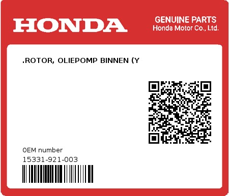 Product image: Honda - 15331-921-003 - .ROTOR, OLIEPOMP BINNEN (Y  0