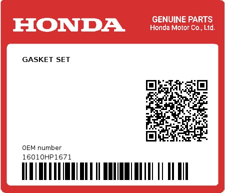 Product image: Honda - 16010HP1671 - GASKET SET  0