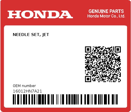 Product image: Honda - 16012HN7A21 - NEEDLE SET, JET  0