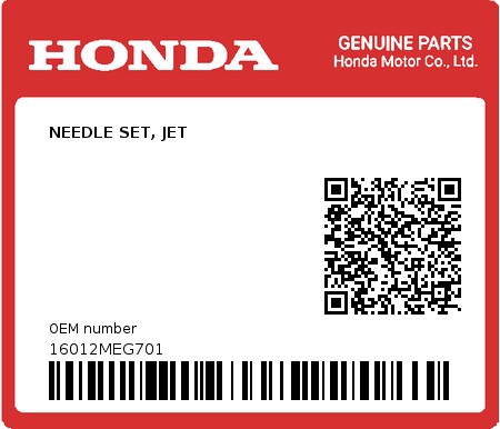 Product image: Honda - 16012MEG701 - NEEDLE SET, JET  0