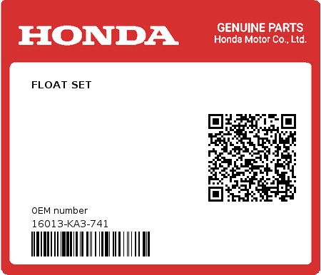 Product image: Honda - 16013-KA3-741 - FLOAT SET  0